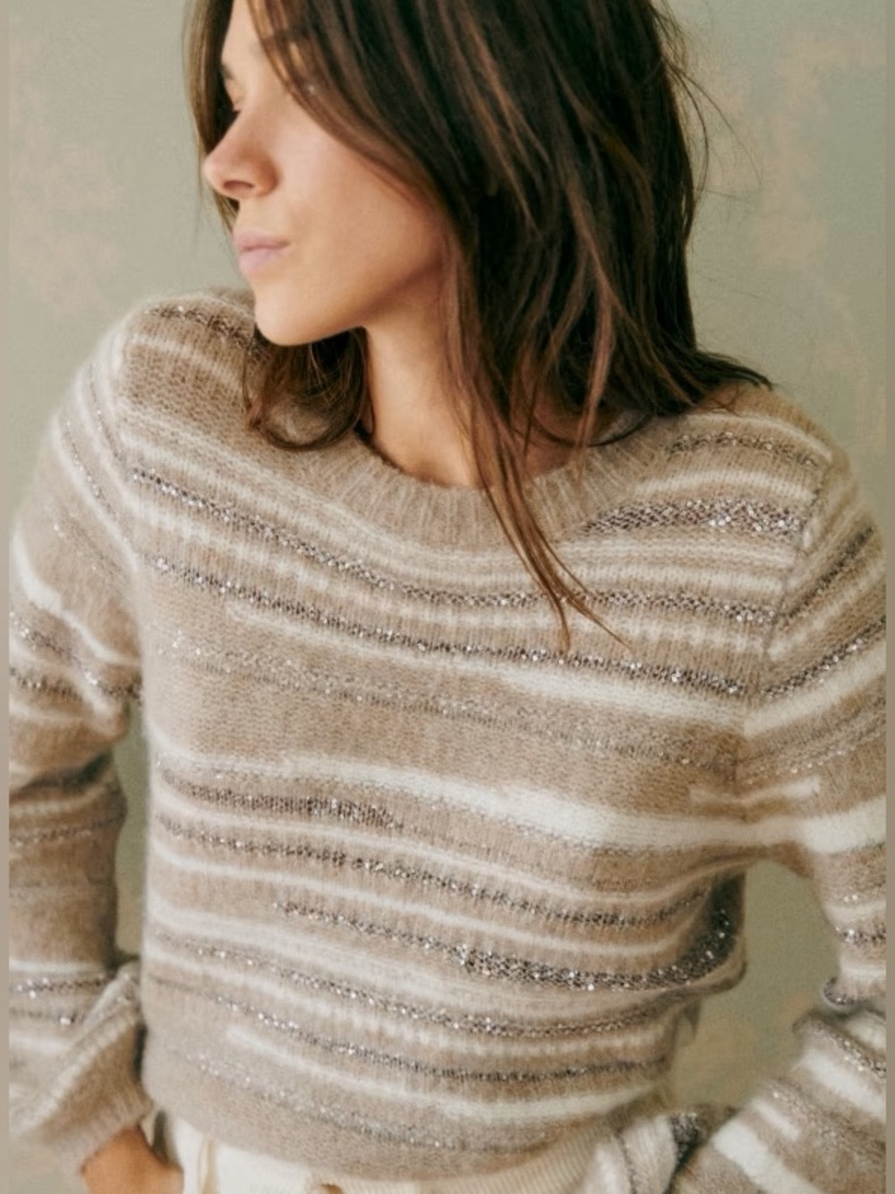 SEZANE ✨Hanane Sweater - Beige
Mottled Stripes Merino Wool - Picture 3 of 8